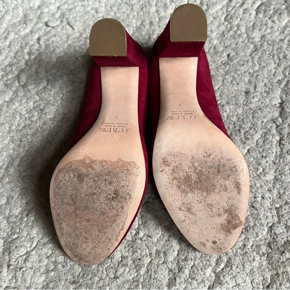 J.Crew: Classic Made In Italy Red Suede Rounded Toe Block High Heels Size 9 - Picture 4 of 10